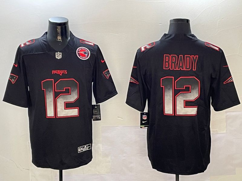 Men New England Patriots 12 Brady Black Nike Smoke Fashion 2024 Limited NFL Jersey style 2